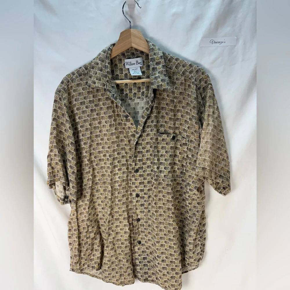 Vtg Willow Bay Rayon Button-Up Shirt Mens XL 90s Geometric Print Short Sleeve - Picture 2 of 4